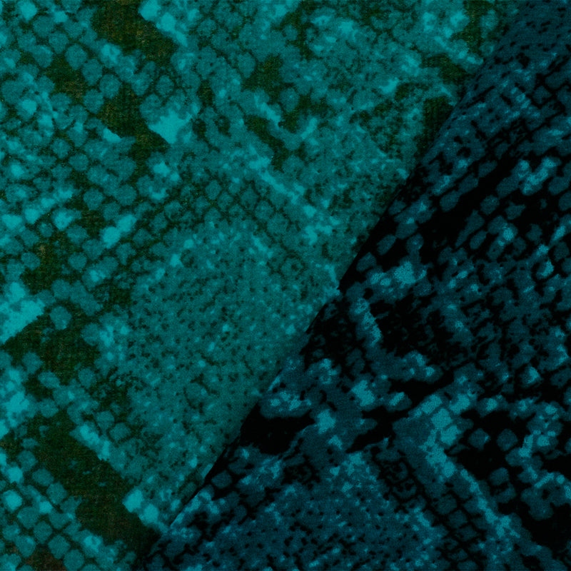 Teal-Black Reptile Printed Poly Chiffon Woven Fabric