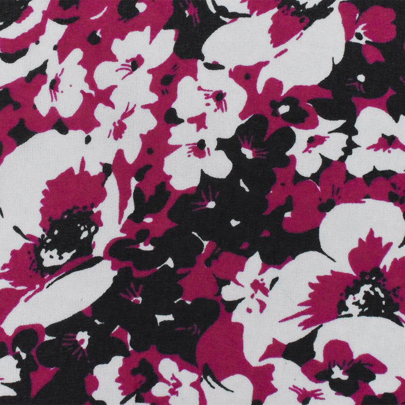 Black-Magenta-Ivory Floral Printed Poly Chiffon Woven Fabric