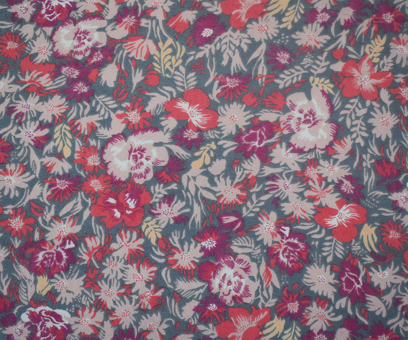 Gray-Pink-Multi Floral Printed Poly Chiffon Woven Fabric