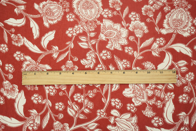 Sunset Orange-Ivory Floral Printed Poly Chiffon Woven Fabric