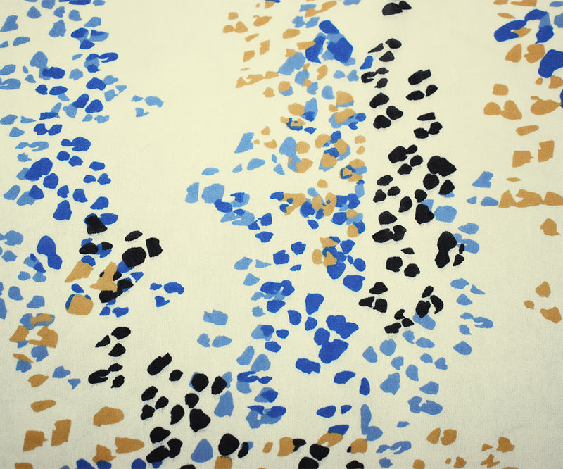 Ivory-Blue-Multi Abstract Spots Printed Poly Chiffon Woven Fabric