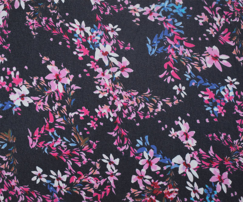 Black-Pink-Multi Floral Printed Poly Chiffon Woven Fabric
