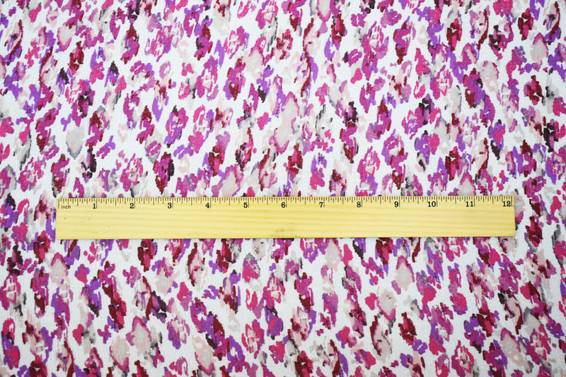Fuchsia-Multi Abstract Water Color Spots Print Pebble Crepe Chiffon Fabric