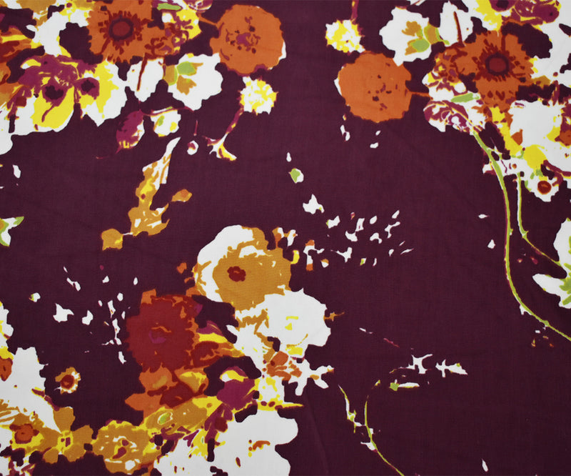 Red-Orange-Multi Poly Floral Printed Faille Woven Fabric