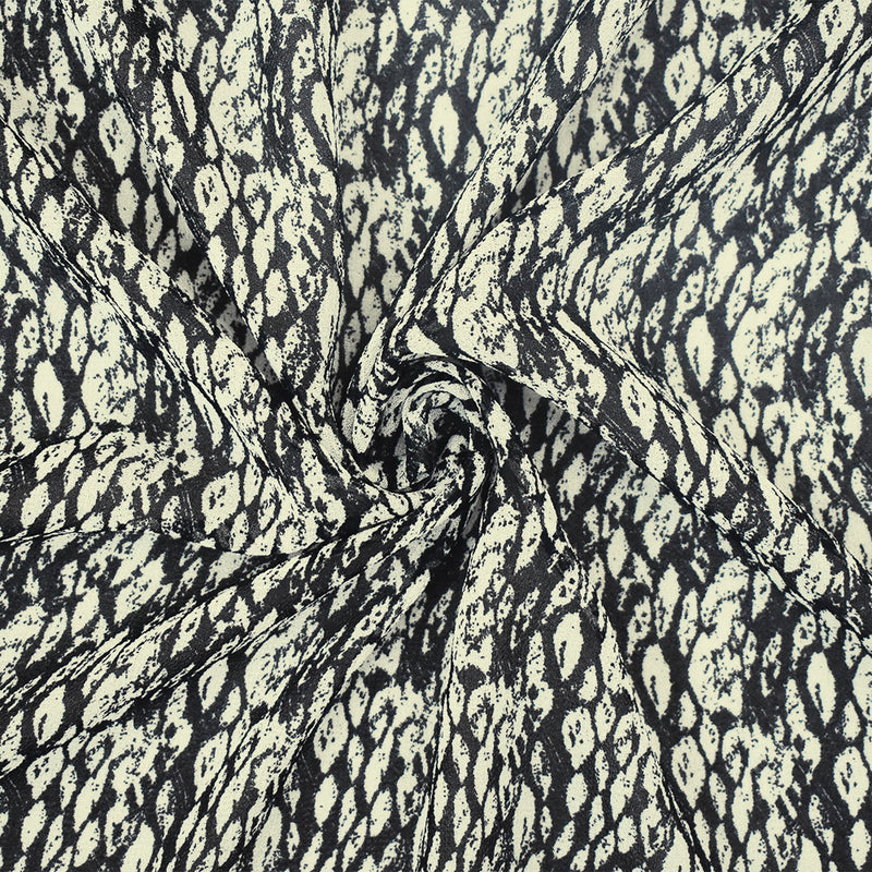 Black-Ivory Abstract Pattern Printed Poly Chiffon Woven Fabric