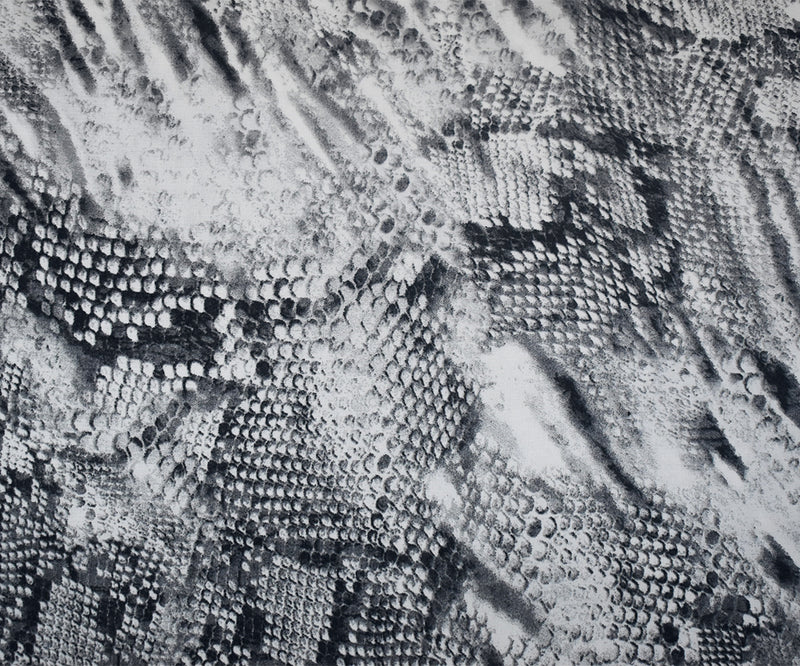 Black-White-Gray Snake Printed Poly Chiffon Woven Fabric