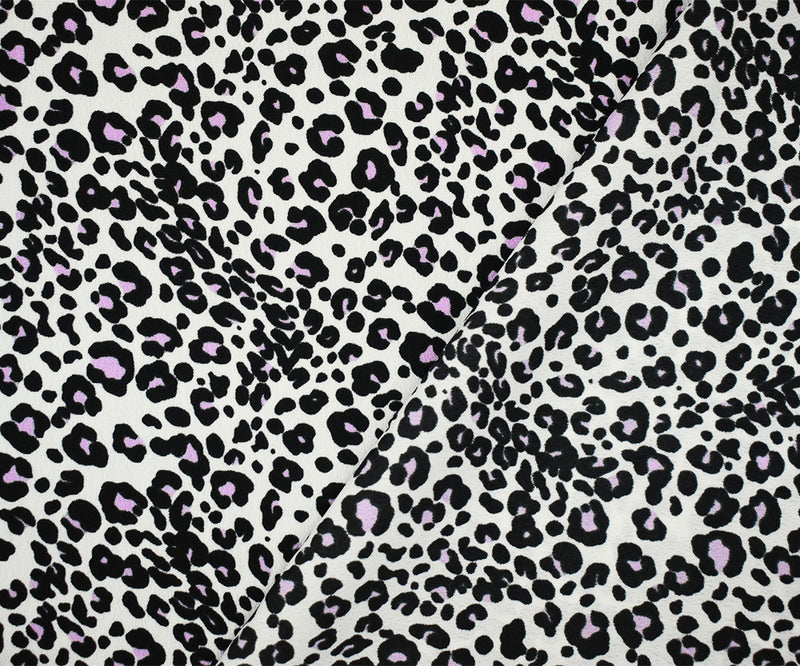 White-Black-Purple Polyester Leopard Printed Crepe Faille Woven Fabric