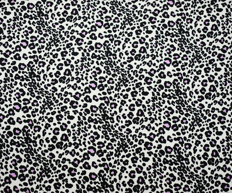 White-Black-Purple Polyester Leopard Printed Crepe Faille Woven Fabric