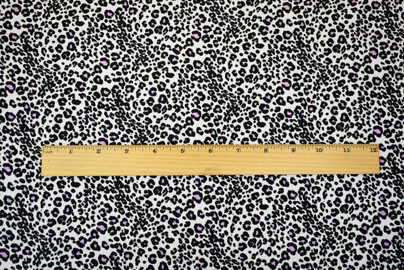 White-Black-Purple Polyester Leopard Printed Crepe Faille Woven Fabric