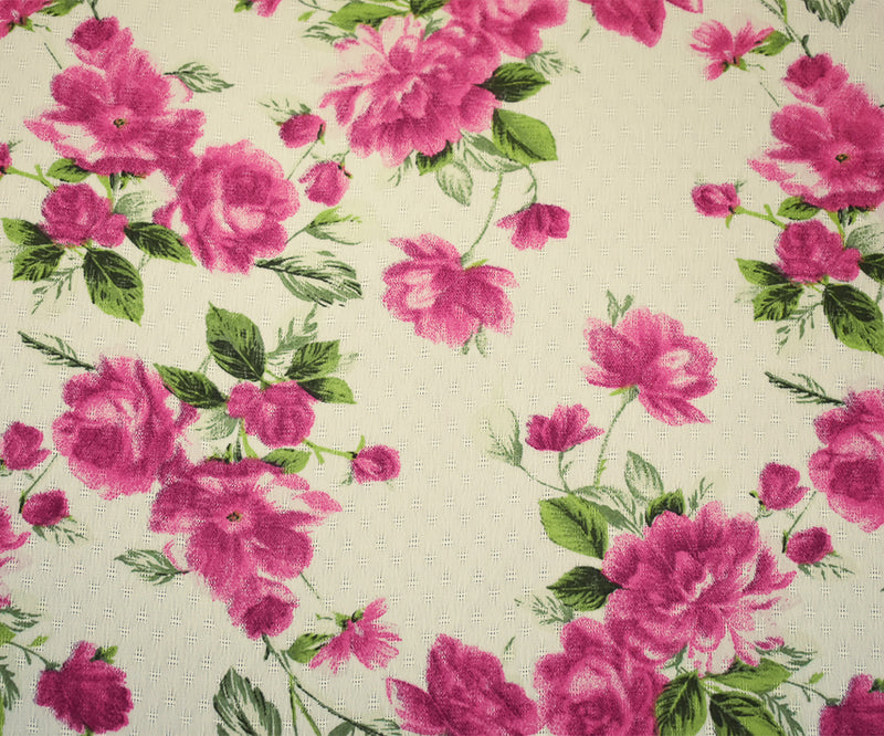 Pink-White-Green Floral Printed Poly Dobby Chiffon Woven Fabric