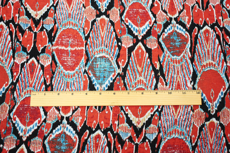 Orange-Black-Multi Abstract Peacock Feather Print Poly Chiffon Woven Fabric