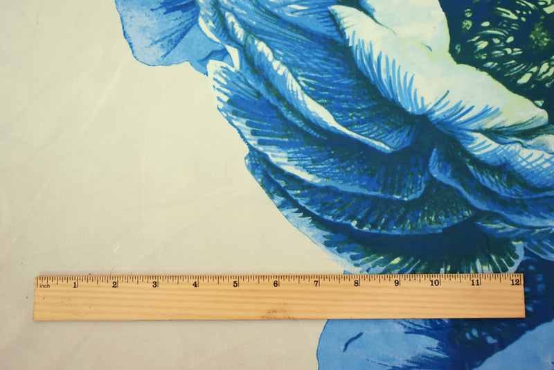 Ivory-Blue-Multi Floral Printed Poly Chiffon Woven Fabric