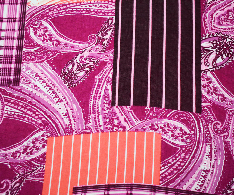 Fuchsia Pink-Coral-Multi Patch Paisley Printed Poly Chiffon Woven Fabric