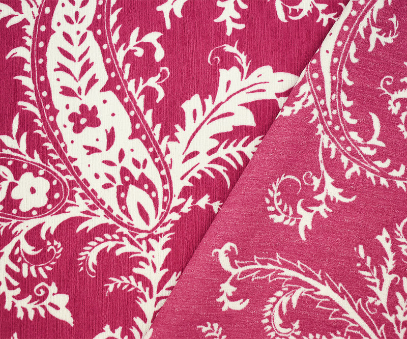 Blush Red-White Paisley Vine Printed Poly Slub Momie Crepe Woven Fabric