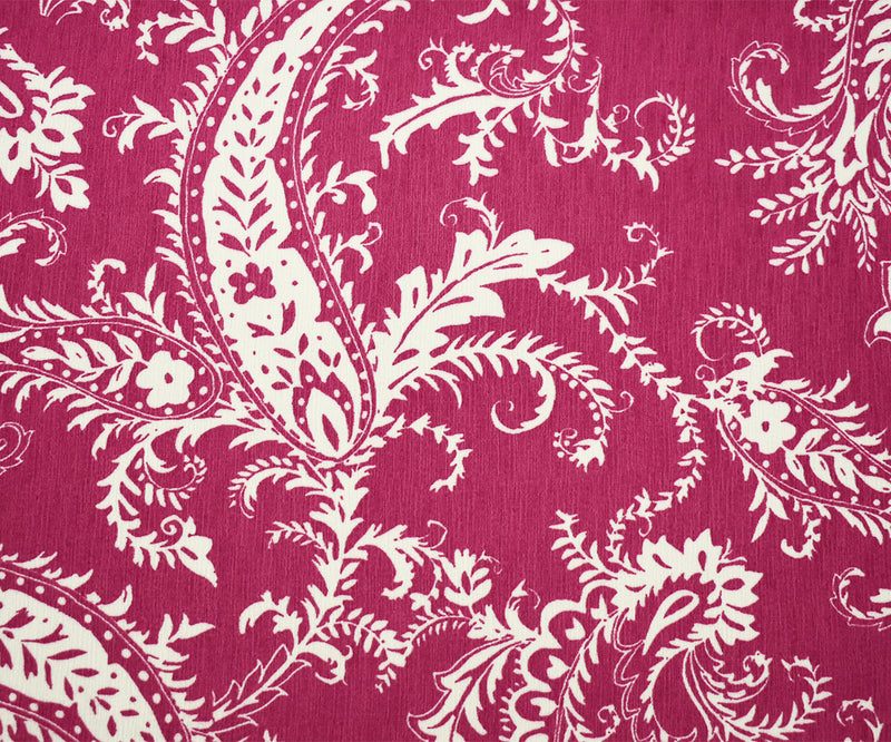 Blush Red-White Paisley Vine Printed Poly Slub Momie Crepe Woven Fabric