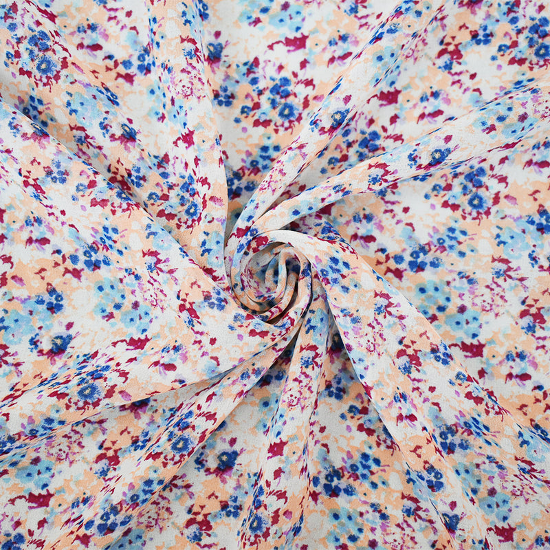 Magenta Purple-Blue-Multi Ditsy Floral Printed Poly Chiffon Woven Fabric