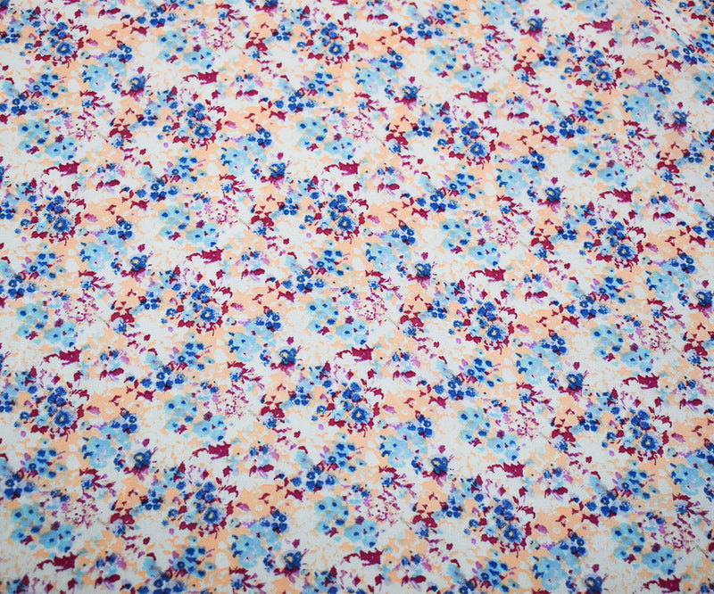 Magenta Purple-Blue-Multi Ditsy Floral Printed Poly Chiffon Woven Fabric