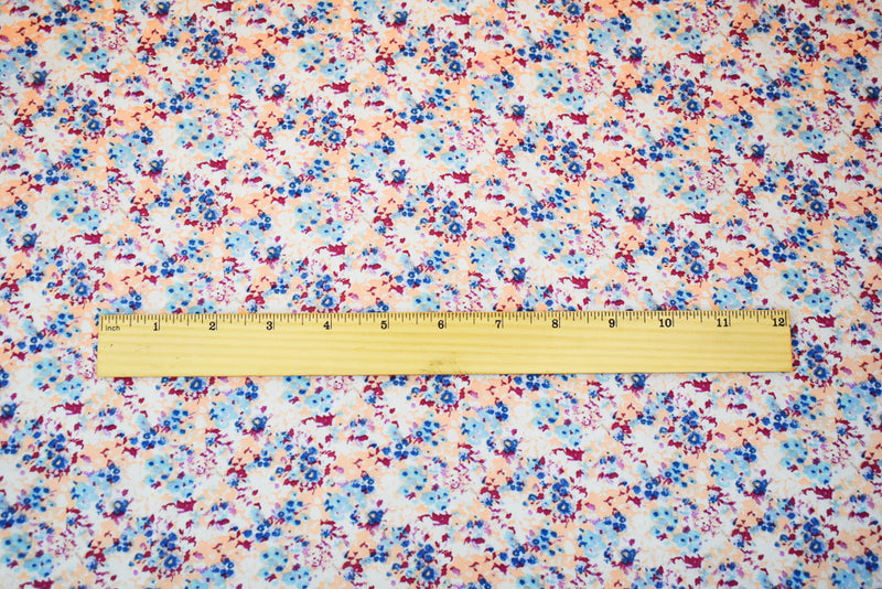 Magenta Purple-Blue-Multi Ditsy Floral Printed Poly Chiffon Woven Fabric