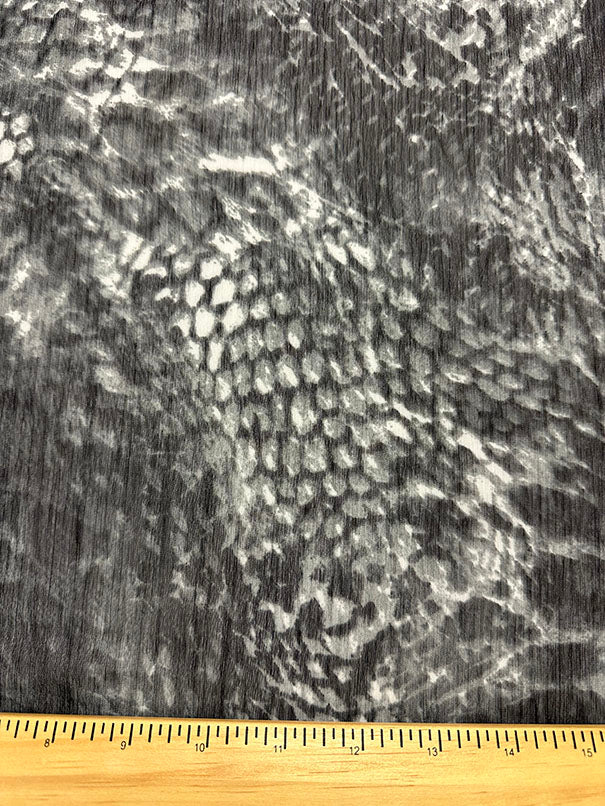 Black and White Animal Print Crinkled Poly Chiffon Fabric