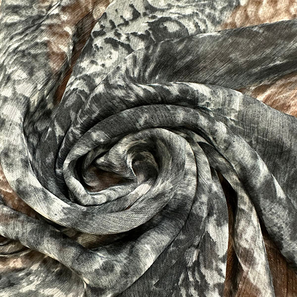 Black and White Animal Print Crinkled Poly Chiffon Fabric