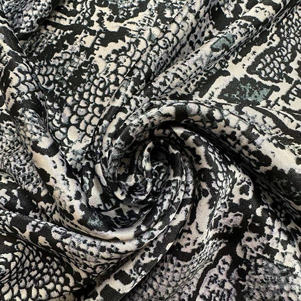 Black Multi Reptile Print Poly Charmeuse Satin Fabric