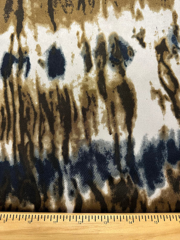Brown Multi Tie Dye Look Print Poly Charmeuse Satin Fabric