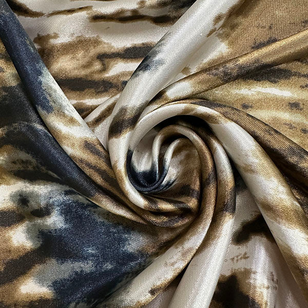 Brown Multi Tie Dye Look Print Poly Charmeuse Satin Fabric