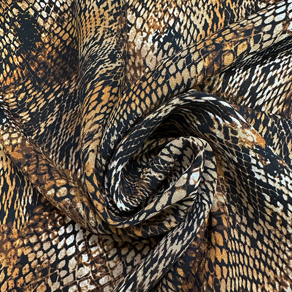 Brown Multi Snakeskin Animal Print Poly Georgette Fabric