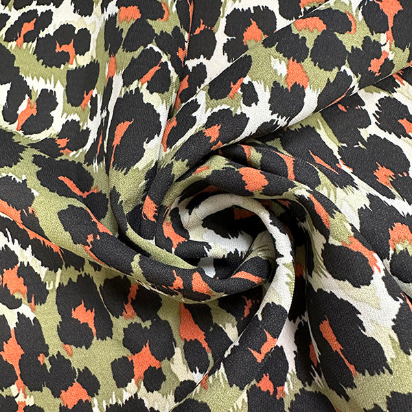 Olive Green Multi Animal Print Poly Georgette Fabric