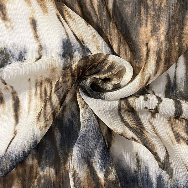 White Multi Tie Dye Crinkled Print Chiffon Fabric
