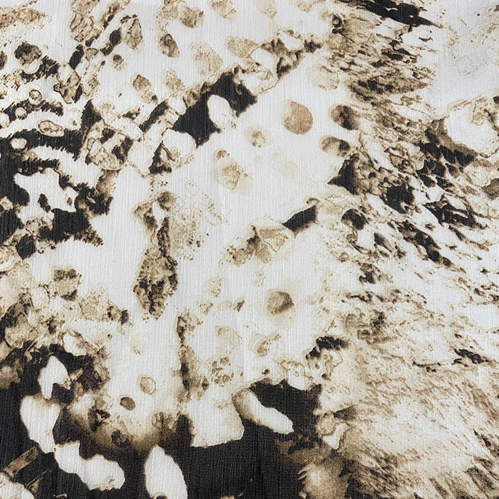 Brown Multi Crinkled Print Chiffon Fabric