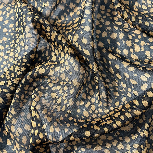 Rust and Black Brushstroke Print Chiffon Fabric
