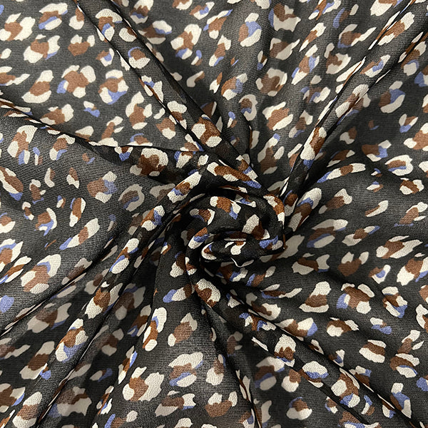 3 YD PC-Black Popcorn Look Print Chiffon Fabric
