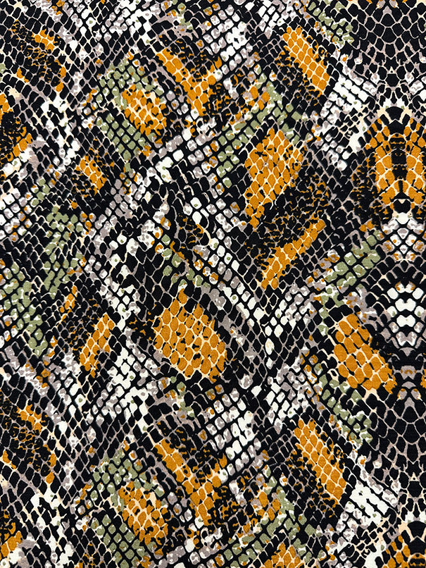 3 1/4 YD PC-Dark Gold Snakeskin Print Poly Crepe de Chine Fabric