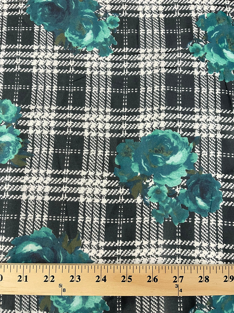 Black and White Glenplaid Floral Print Chiffon Fabric