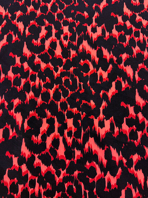 Neon Red Multi Animal Print Poly Georgette Fabric