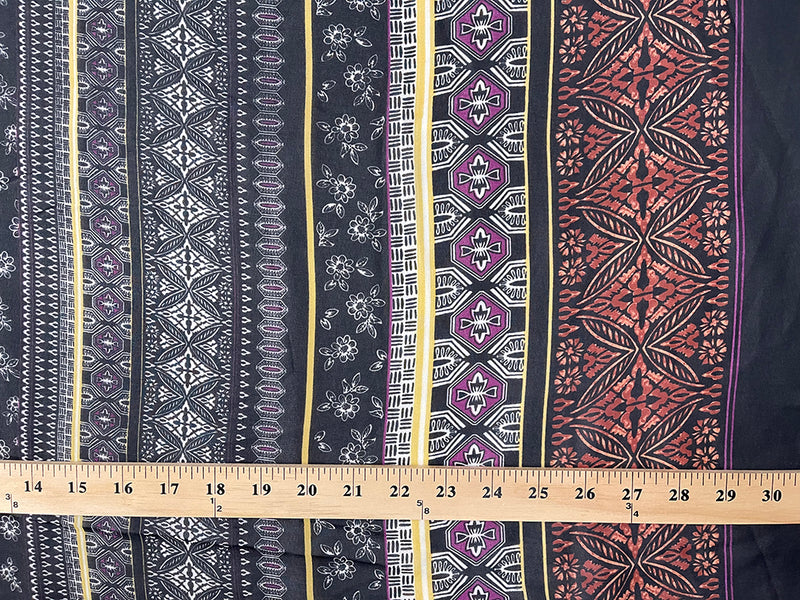 Black Multi Pattern Stripe Print Chiffon Fabric
