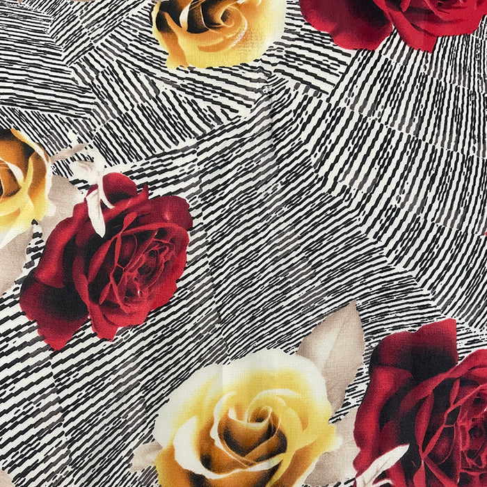 Red and Gold Floral Poly Print Chiffon Fabric