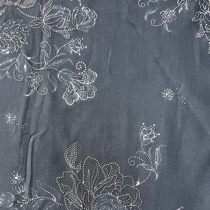 Black Flocked Floral Poly Print Chiffon Fabric