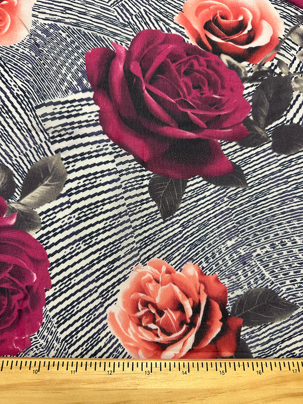 Red Rose Floral Print Poly Chiffon Fabric