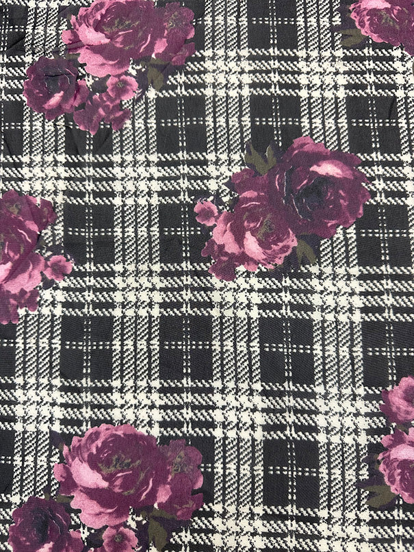 Purple Floral Print Poly Chiffon Fabric