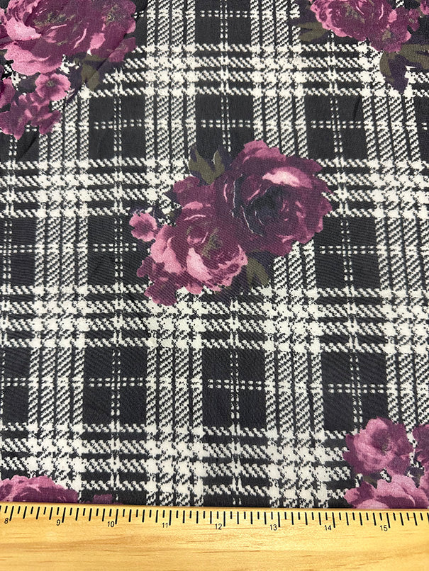 Purple Floral Print Poly Chiffon Fabric