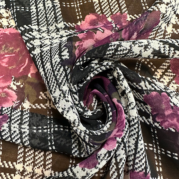 Purple Floral Print Poly Chiffon Fabric
