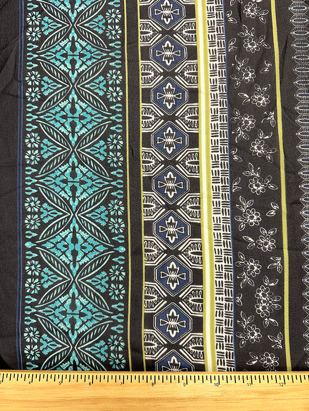 Navy Multi Stripe Poly Print Chiffon Fabric