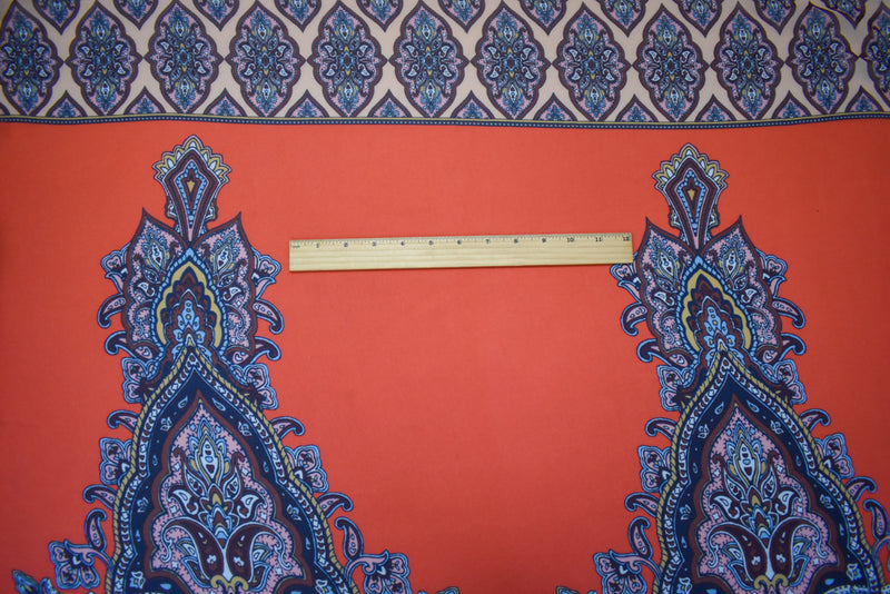 Red-Brown-Multi Poly Baroque Border Printed Chiffon Woven Fabric
