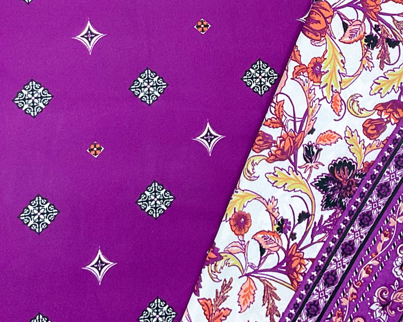 Purple-Multi Poly Border Print Momie Georgette Woven Fabric