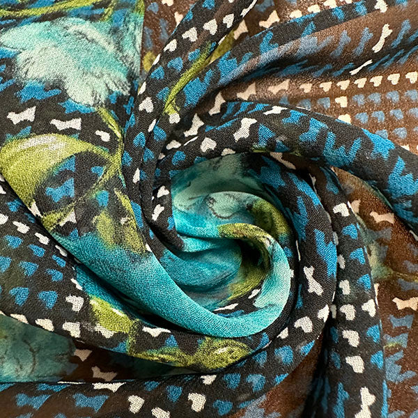 Turquoise Floral Print Poly Chiffon Fabric
