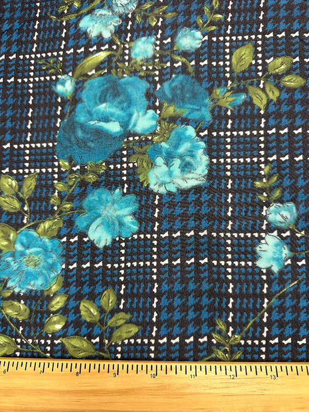 Turquoise Floral Print Poly Chiffon Fabric