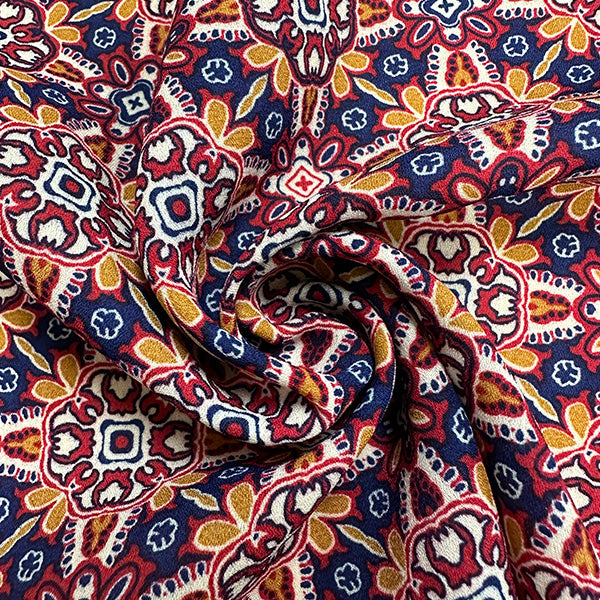 Red and Blue Multi Print Poly Georgette Fabric