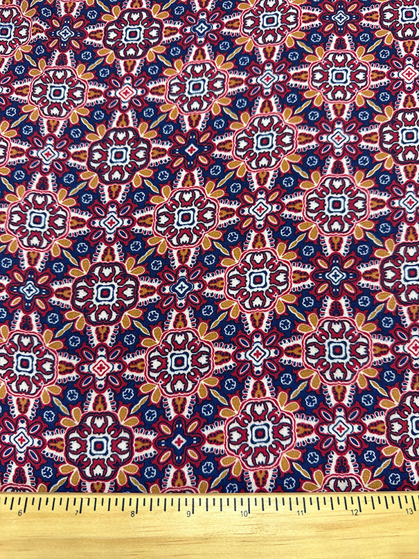 Red and Blue Multi Print Poly Georgette Fabric